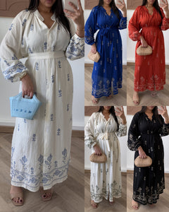 Robe en broderie orientale Elisa à manches ballon