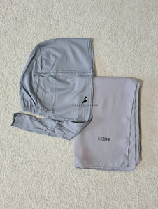 Set with luxury crepe scarf + bone in grey